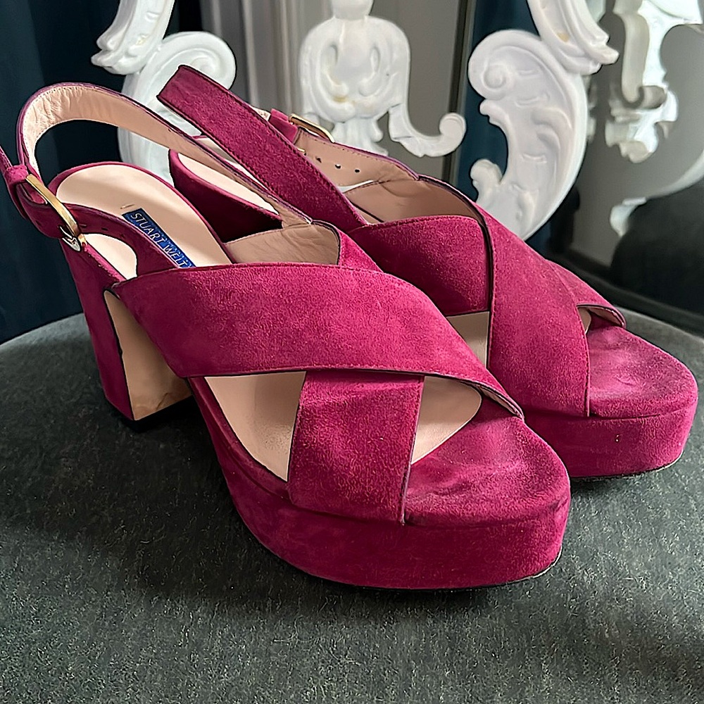 Stuart Weitzman Jerry Suede Platform Slingback Cr… - image 1